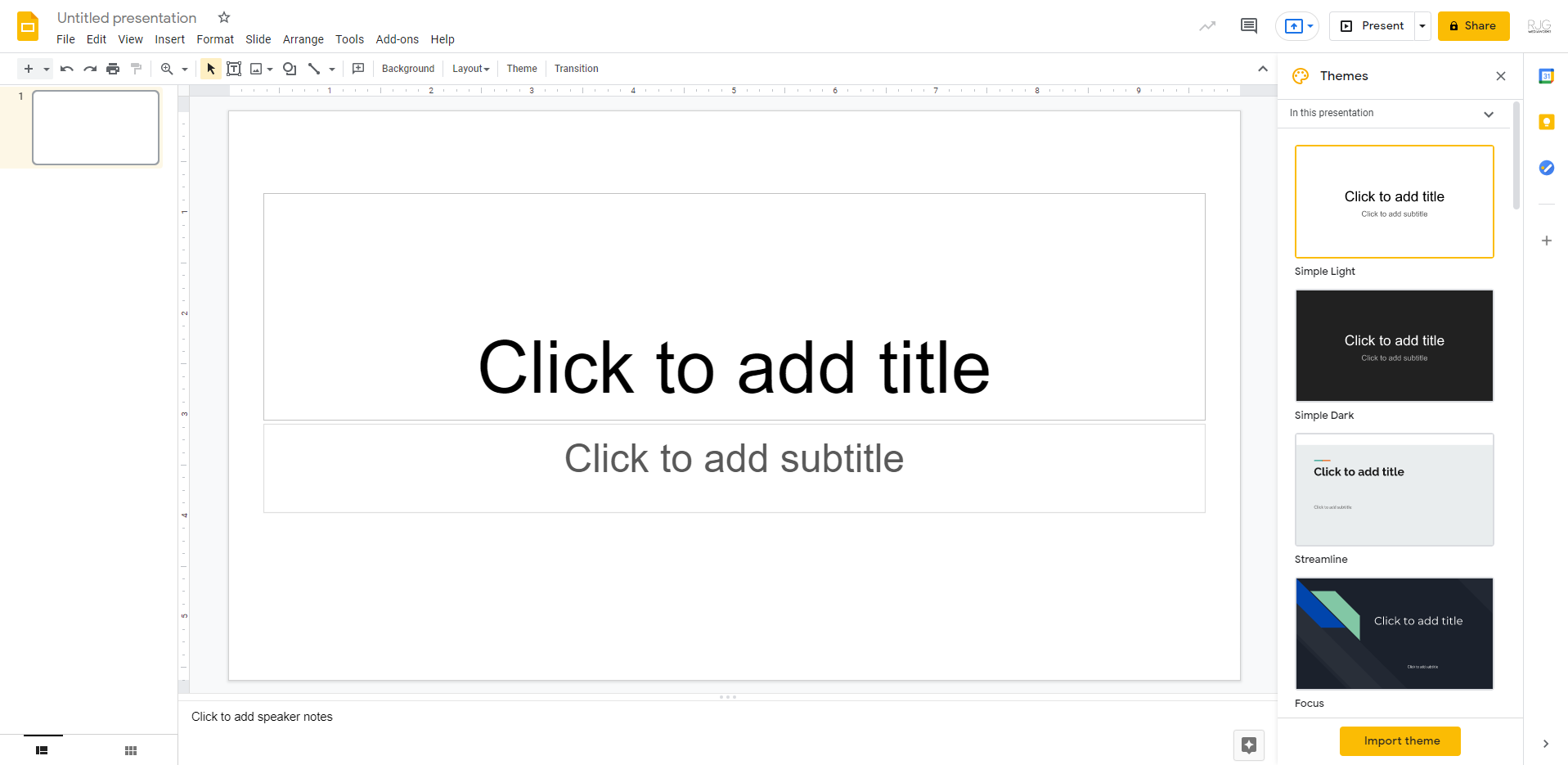 Google Slides Start up Page
