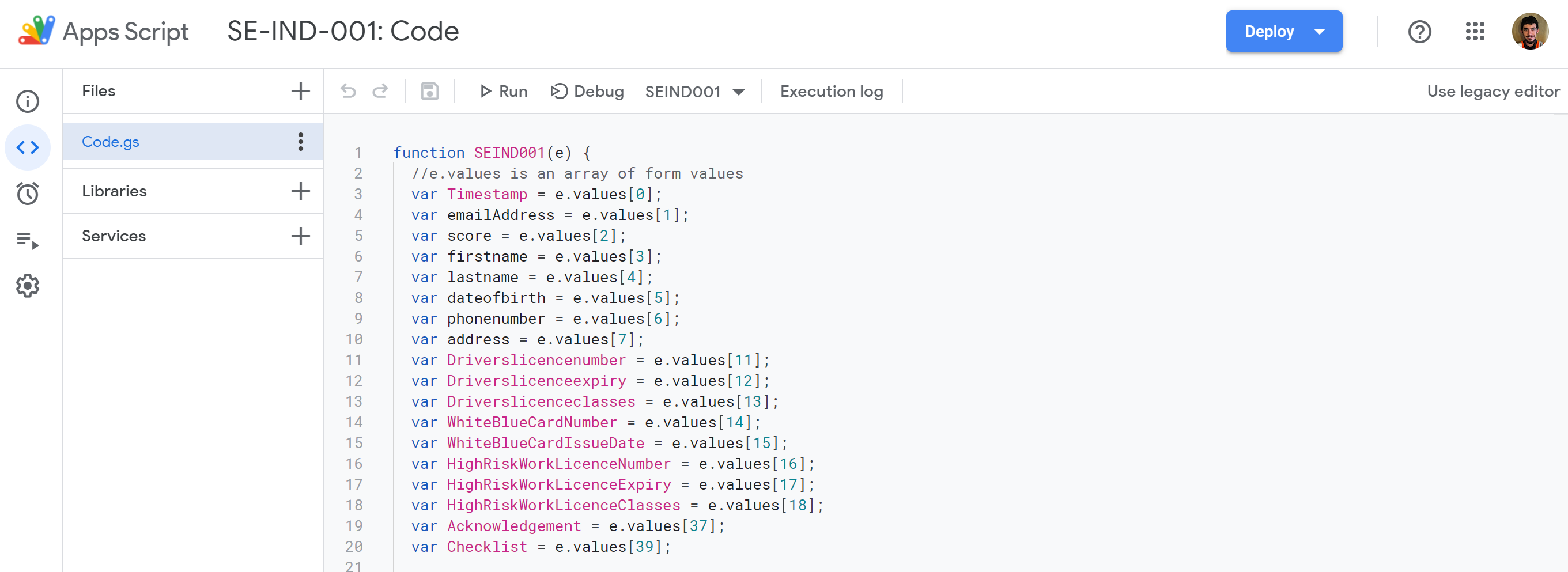 Induction Code Example