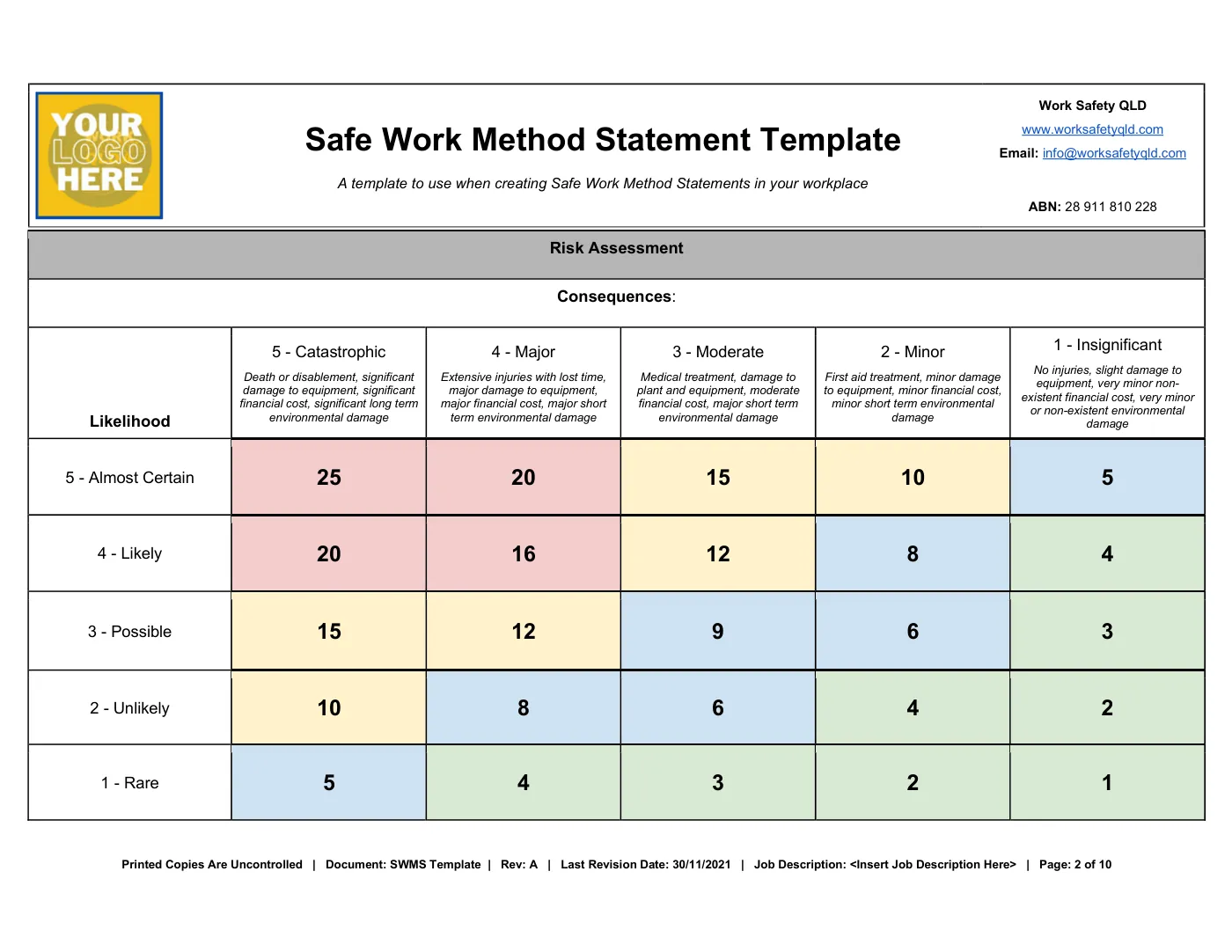 Free SWMS Template for Queensland: sample page 2
