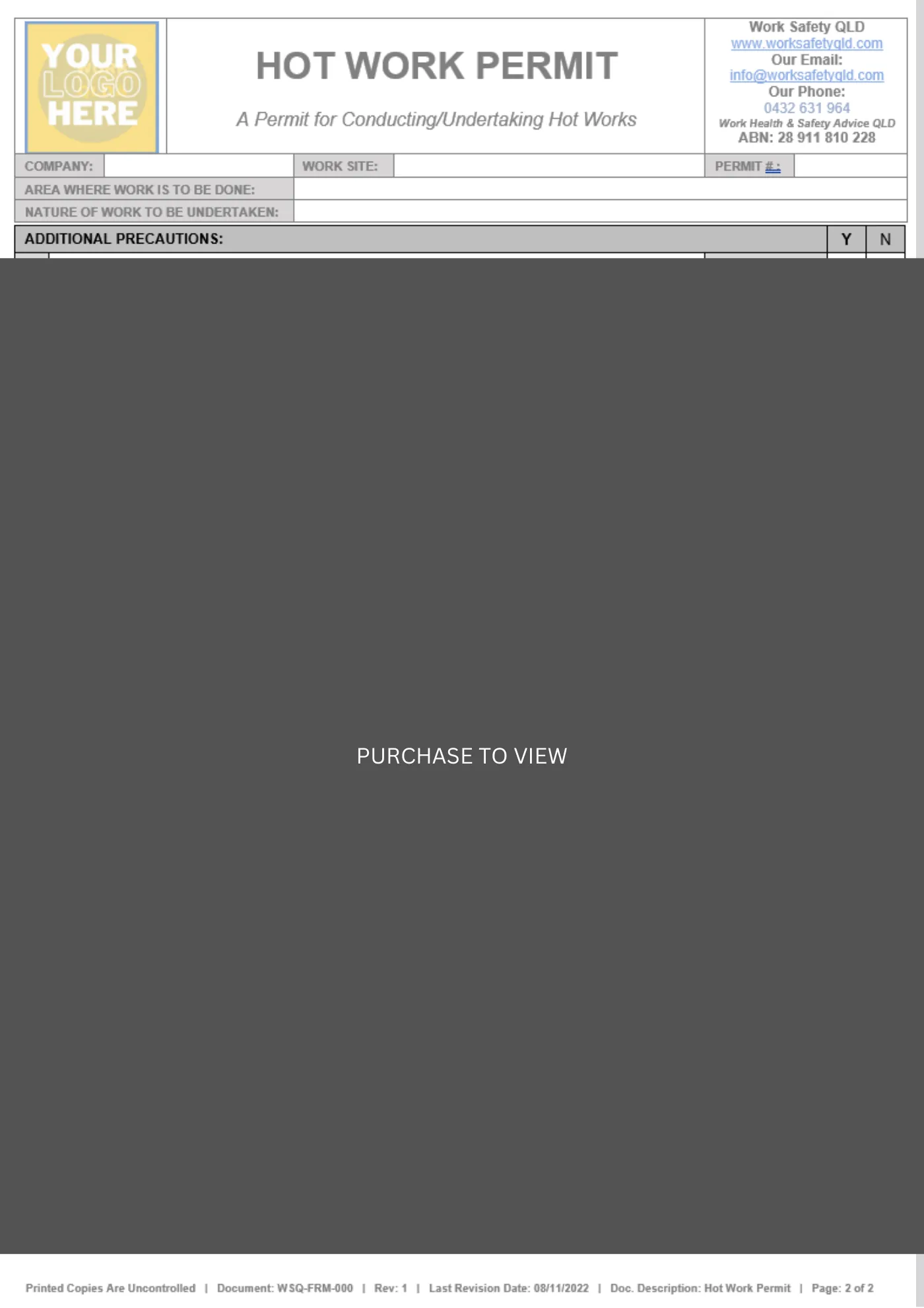 Hot Work Permit Template: sample page 2