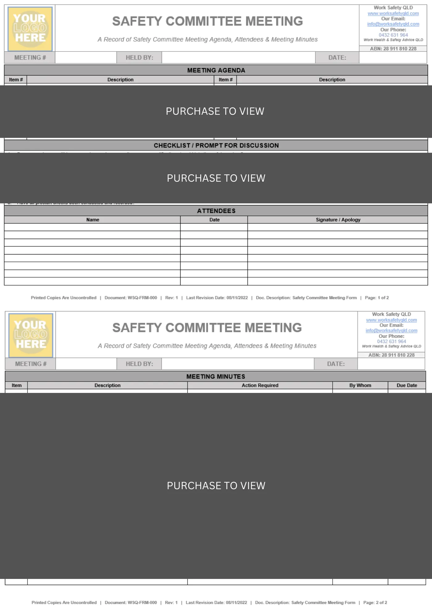 Safety Committee Meeting Form Template: sample page 1