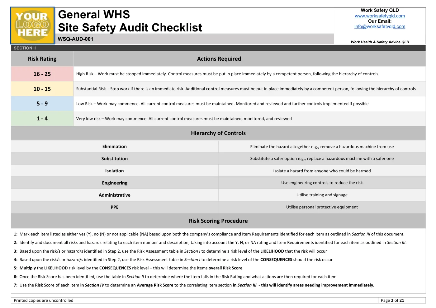 Site Safety Audit Checklist: sample page 2