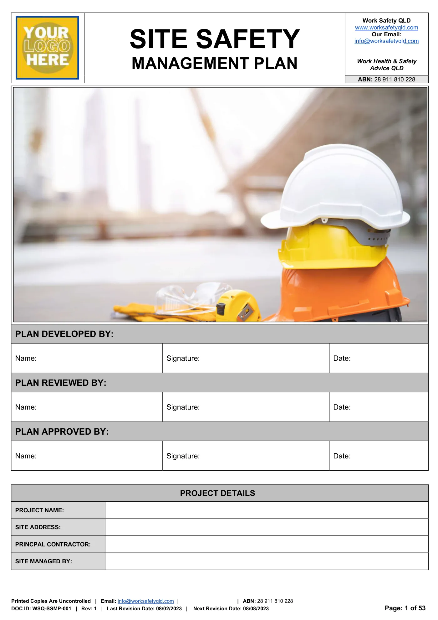 Site Safety Management Plan: sample page 1