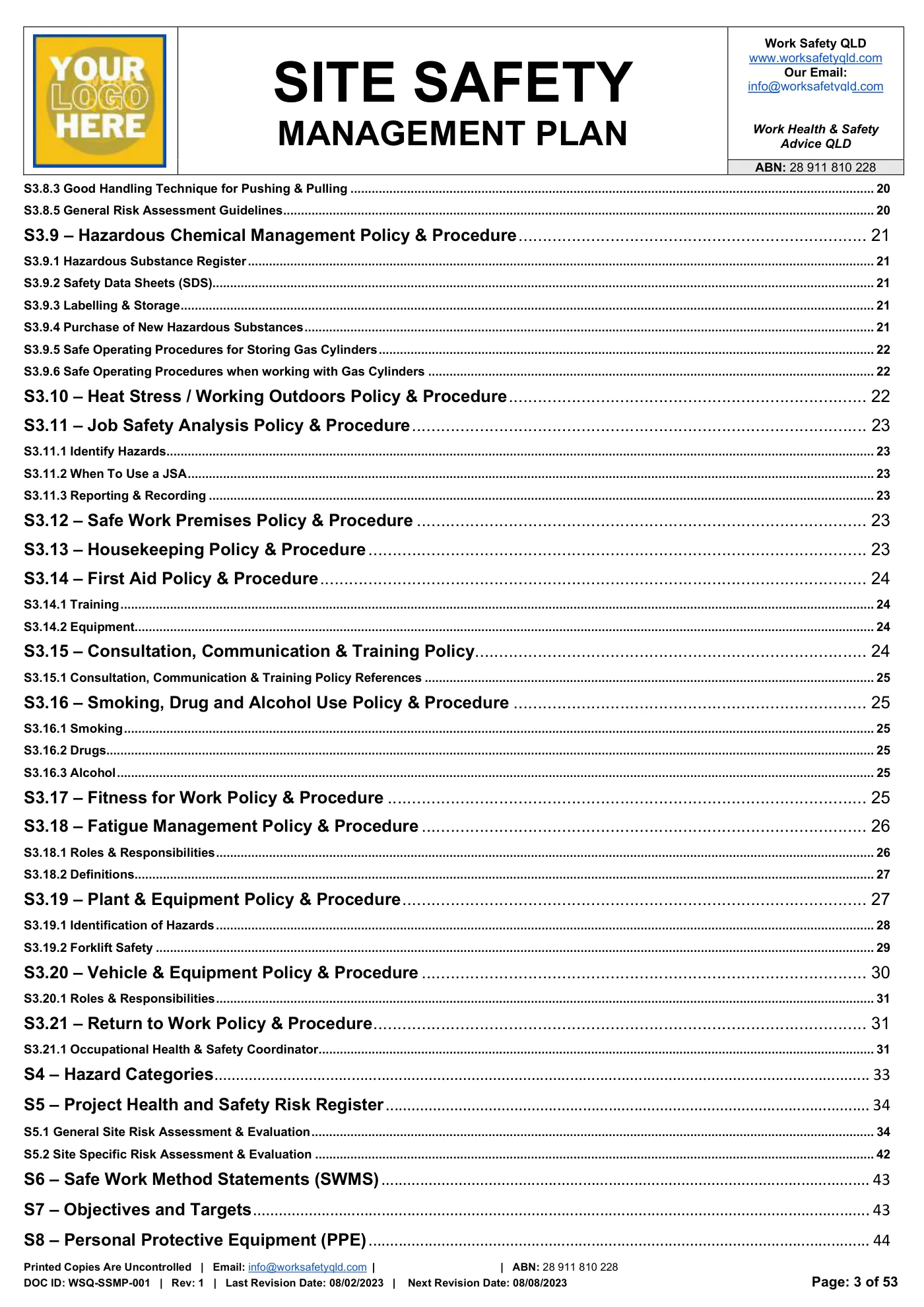 Site Safety Management Plan: sample page 3