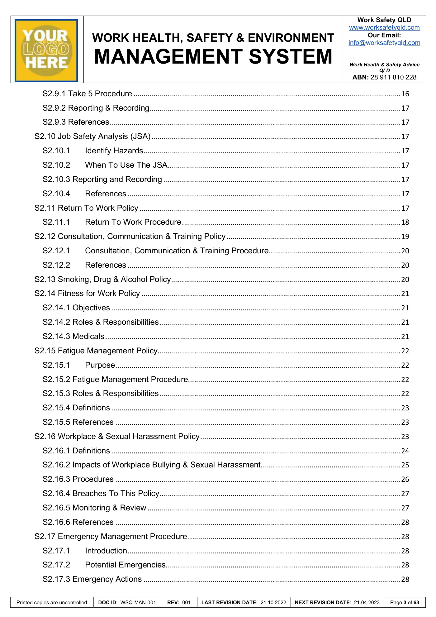 WHS Manual Template: sample page 3